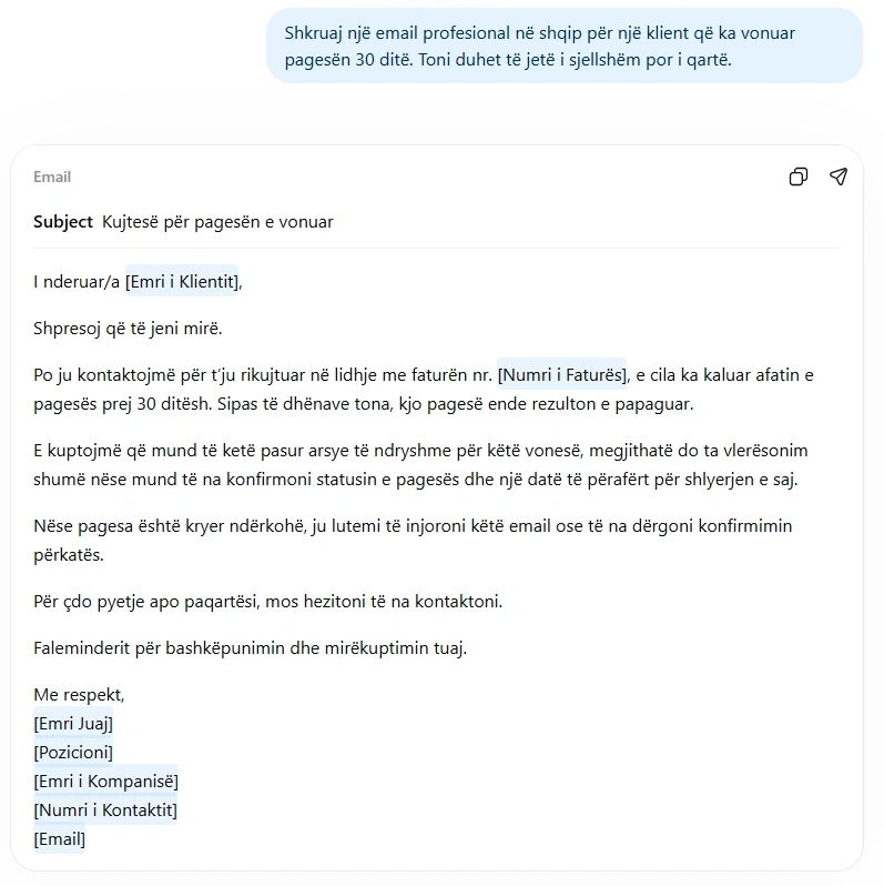 ChatGPT përgjigje e detajuar nga prompt i mirë në shqip